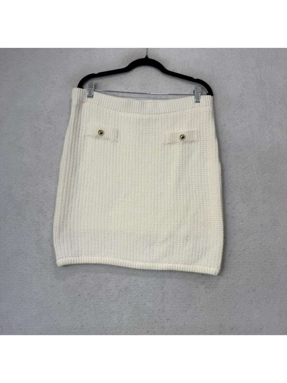 French connection Skirt Women L White Textured Knit Elastic Waist Lined Buttons